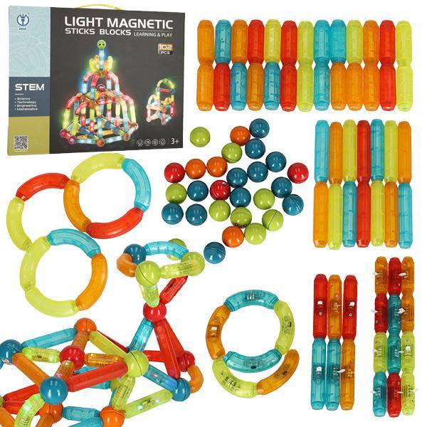 Klocki magnetyczne LED magnetic sticks duże patyczki świecące dla małych dzieci 102 elementy 19x13x7 cm 0 Full Screen