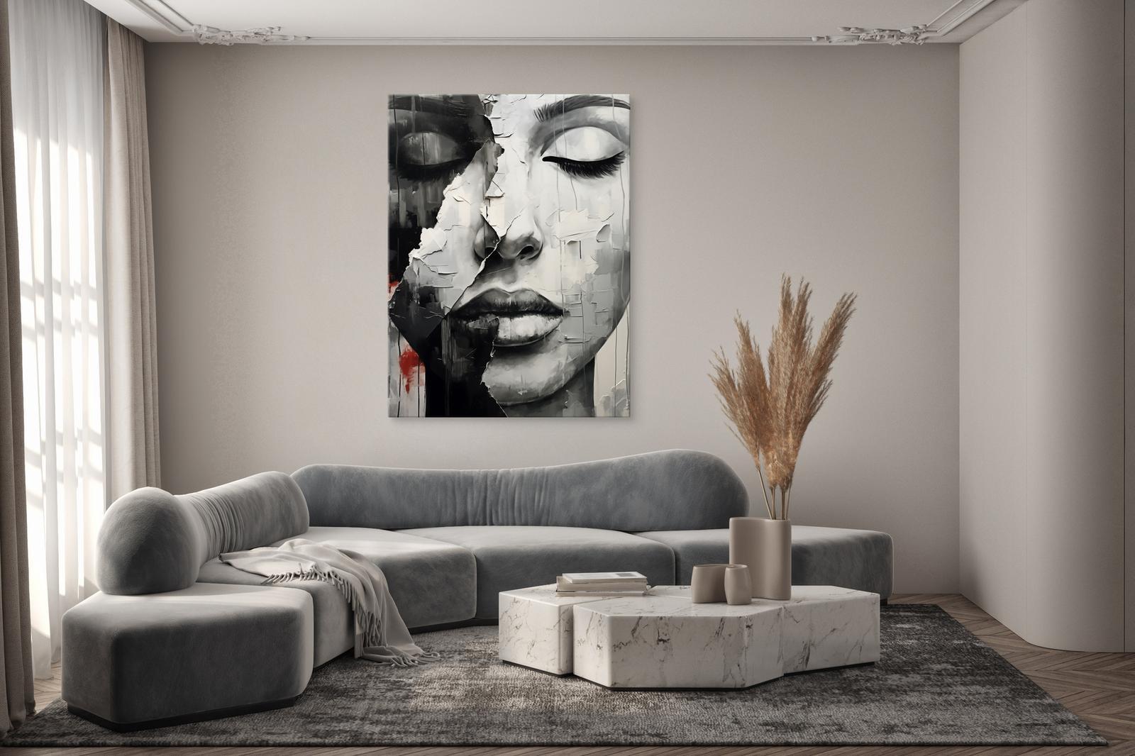 Obraz Na Płótnie Do Salonu PORTRET Kobiety Usta Abstrakcja Beton 80x120cm 6 Full Screen