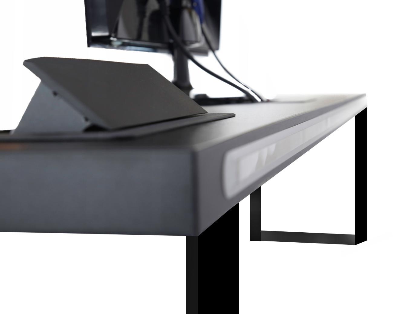 Biurko gamingowe narożne czarne LOFT metalowe nogi LED RGB pilot dla gracza 240x80x71cm 4 Full Screen