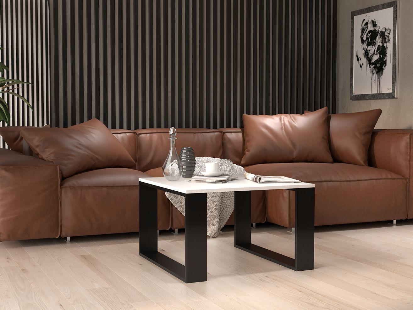 Stolik kawowy ława Loft Modern Mini 67x67x40 cm elegancki biały czarny do salonu 3 Full Screen