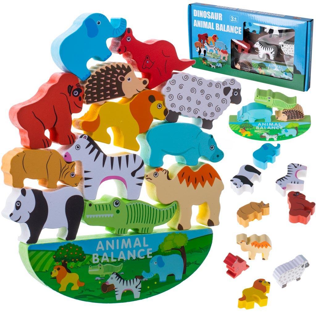 Gra zręcznościowa montessori układanka balansująca klocki zwierzątka drewniane dla dzieci 31x16x3 cm nr. 1