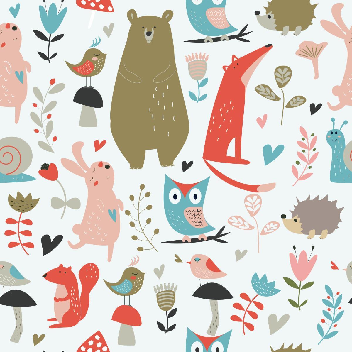 Tapeta dla dzieci zwierzątka leśne MISIE lisy ptak, dekoracja nowoczesna nr. 3