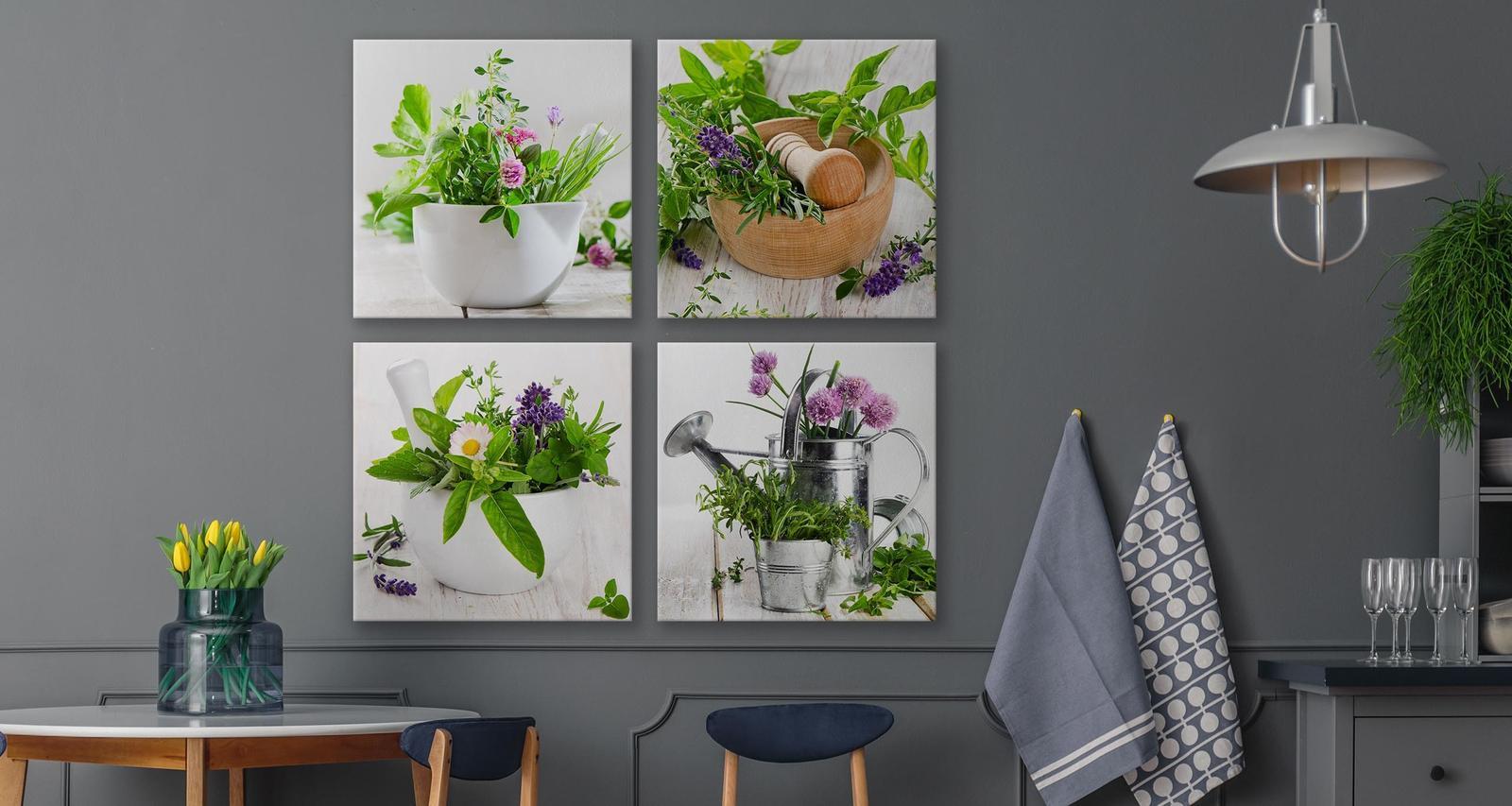 Obrazy Do Kuchni SET Świeże ZIOŁA Przyprawy Rośliny Natura Kwiaty 60x60cm nr. 5
