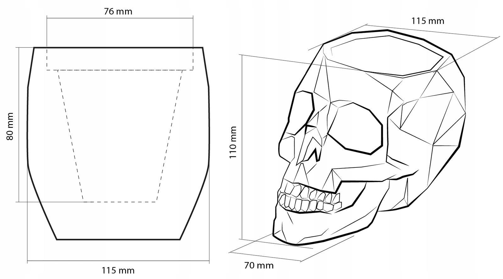 Doniczka betonowa Skull Low-Poly 7,6 cm | Biały Mat czaszka dekoracyjna  nr. 4