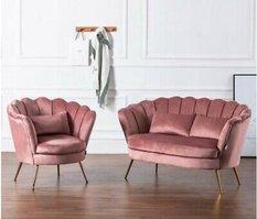Sofa dwuosobowa 158x54x85cm muszla welurowa do salonu KRONOS różowy