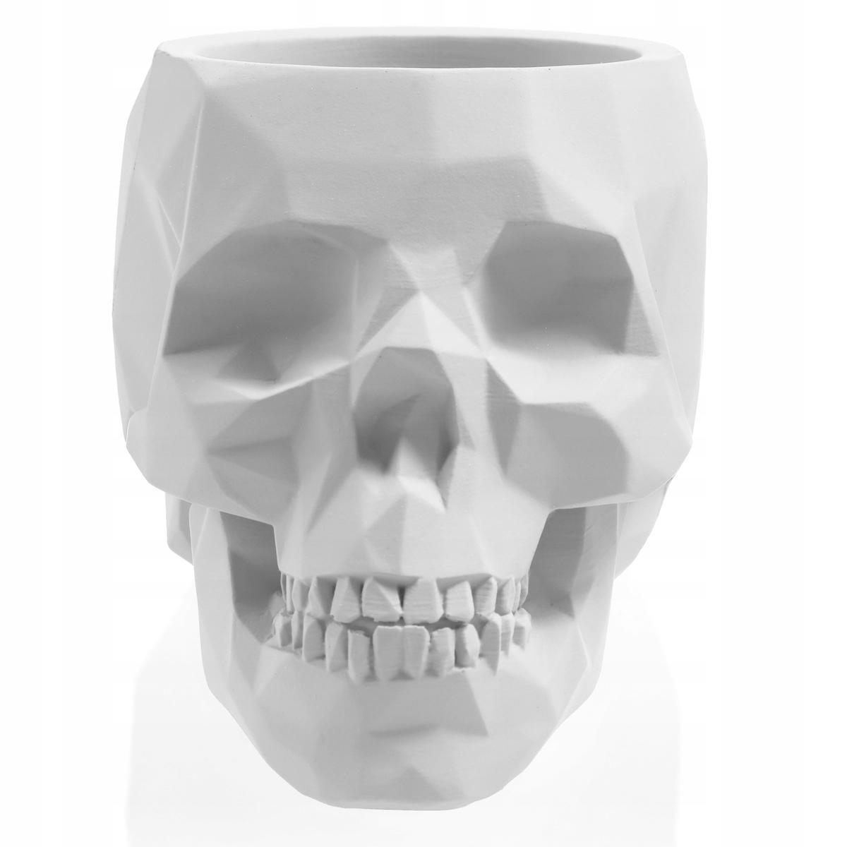 Doniczka betonowa Skull Low-Poly 7,6 cm | Biały Mat czaszka dekoracyjna  nr. 2