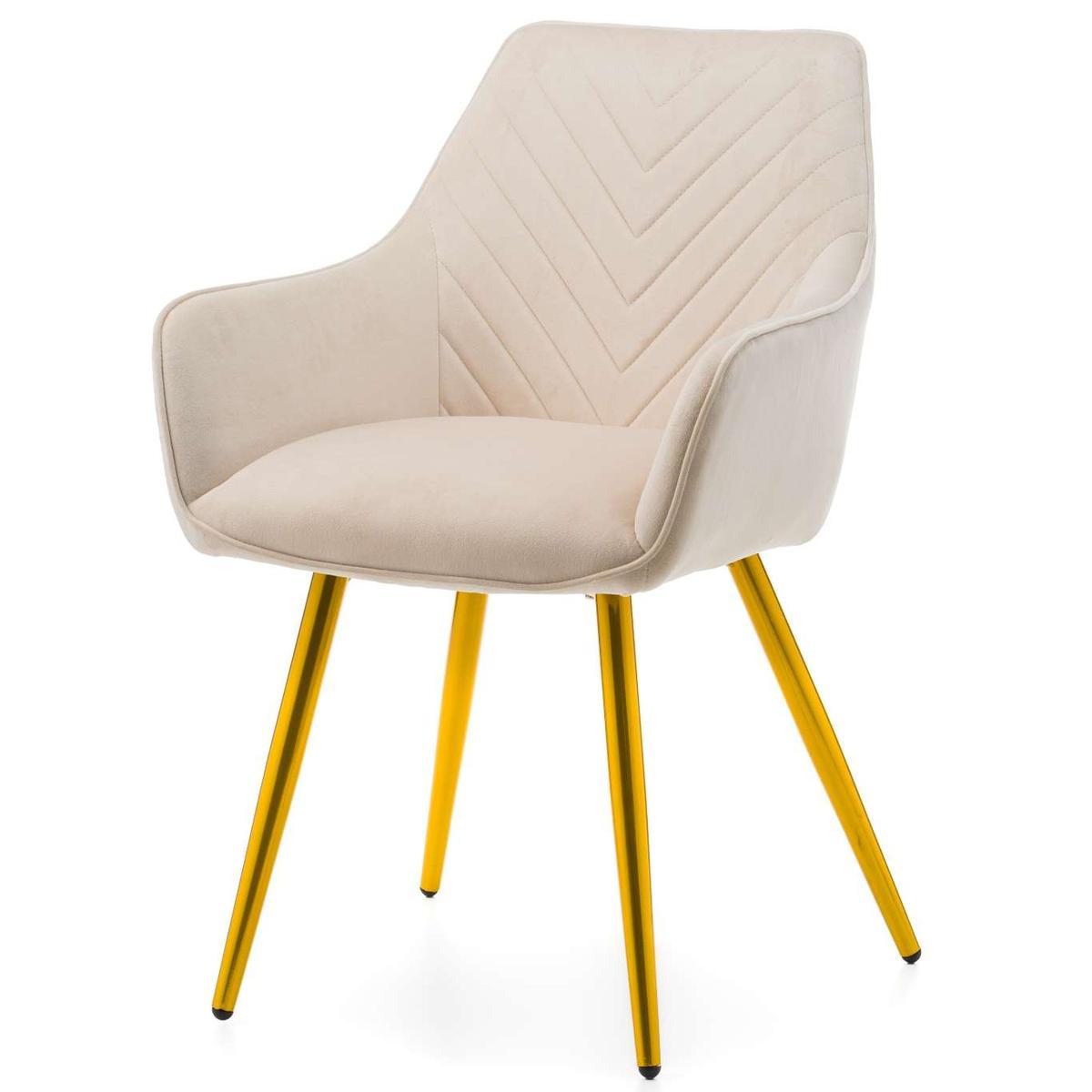 Krzesło VASTO beżowe tapicerowane welurem złote nóżki do jadalni lub salonu nr. 4