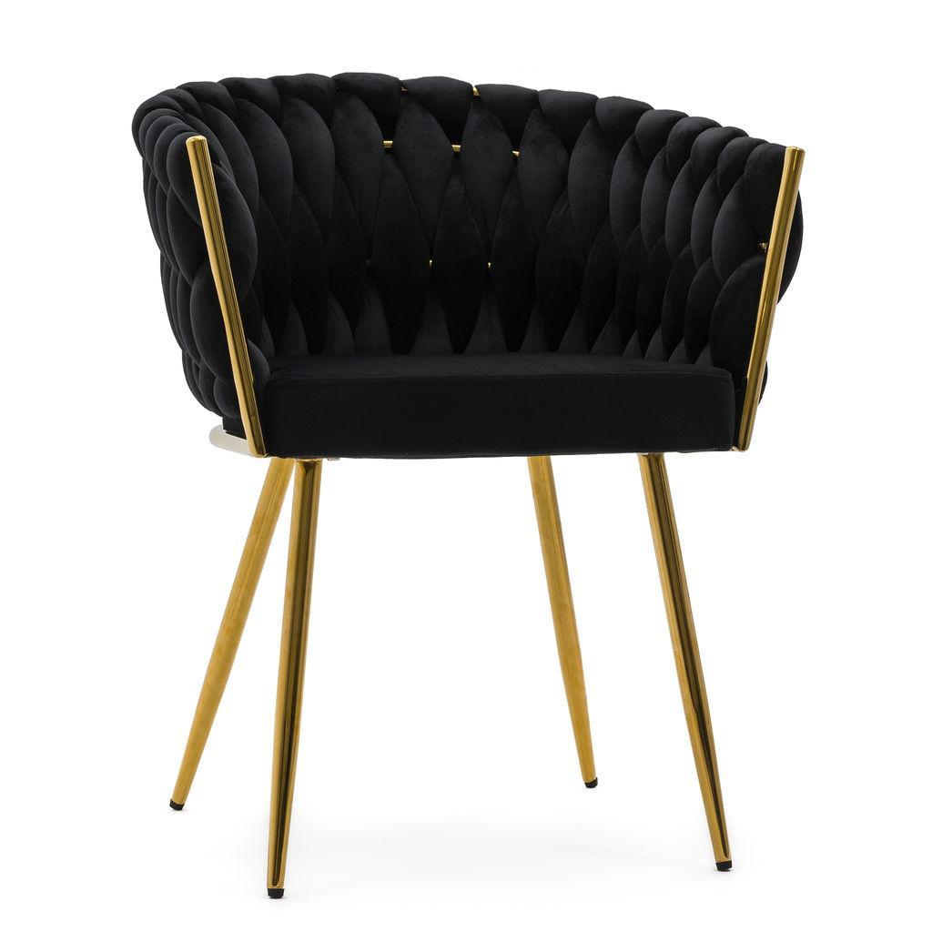 Krzesło tapicerowane z przeplatanym oparciem ROSA GOLD czarne złote nóżki do jadalni salonu nr. 2