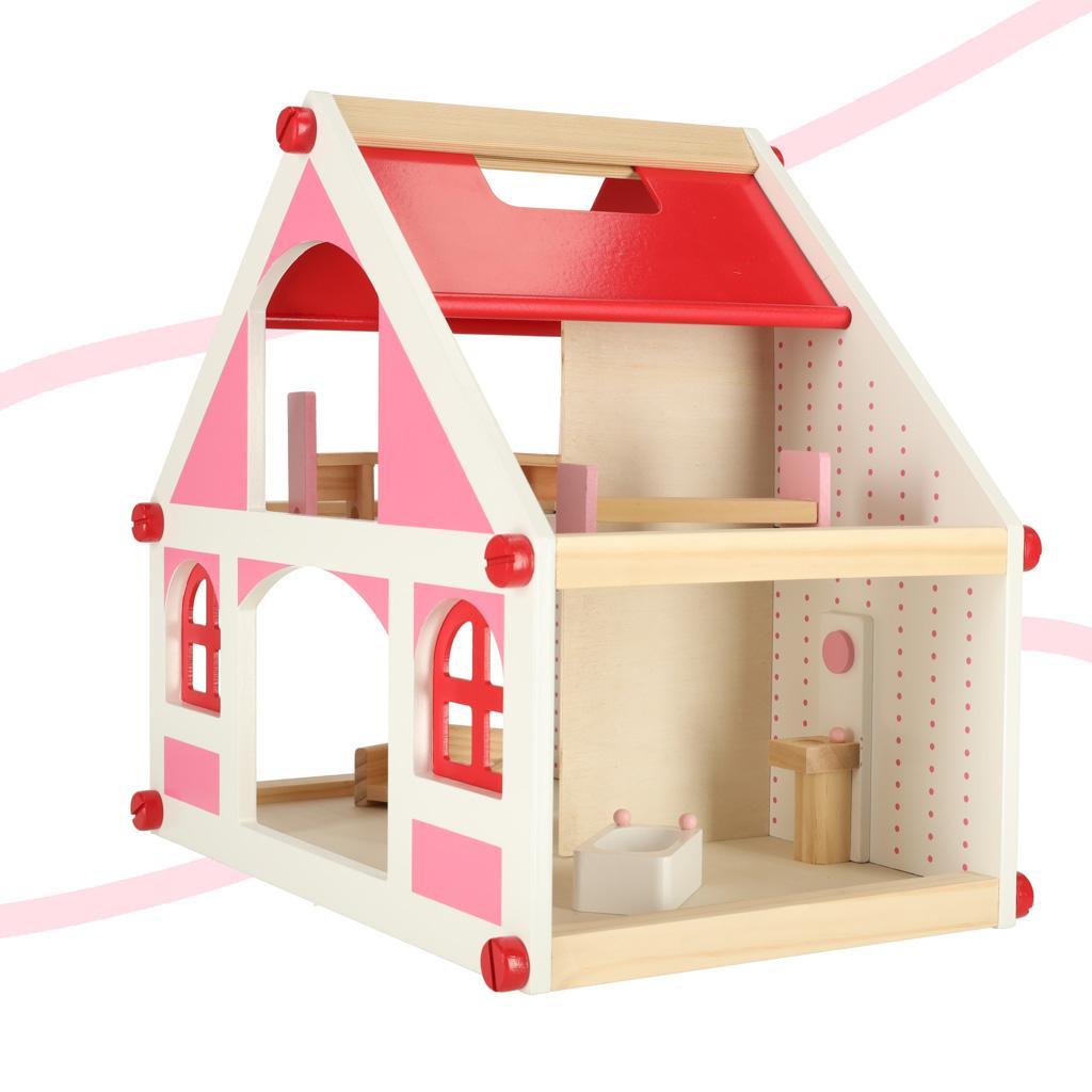 Domek dla lalek drewniany różowy montessori mebelki akcesoria dla dziewczynki 39x36x26 cm nr. 2