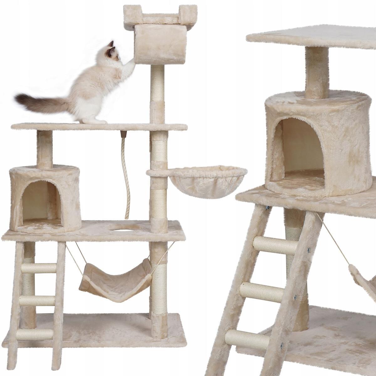 Drapak dla kota 75x142 cm beżowy wieża legowisko zabawka dla zwierząt nr. 3