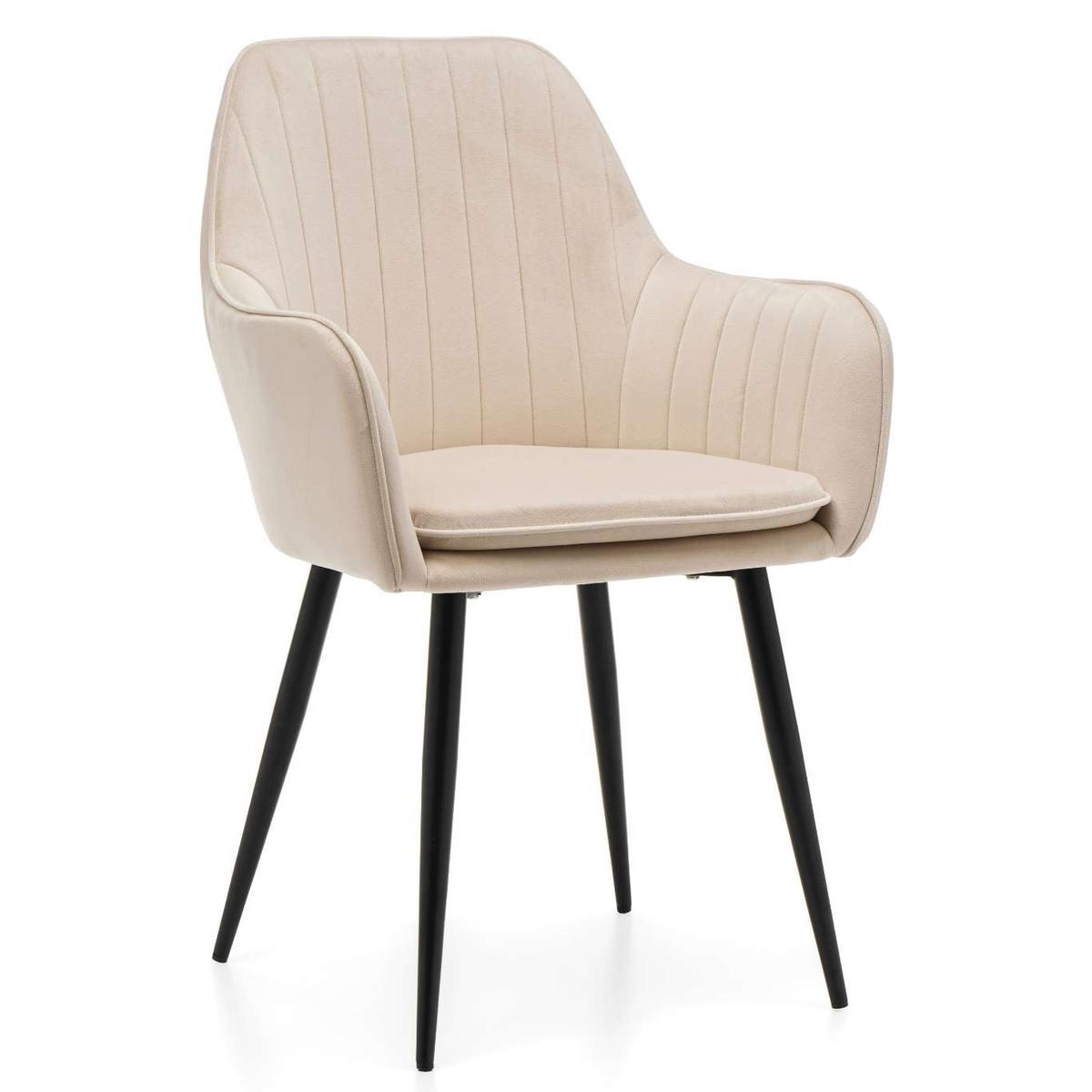 Krzesło EMILIA jasnobeżowe pikowane welurowe do jadalni lub salonu  0 Full Screen