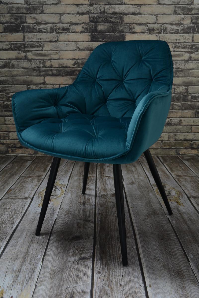 Fotel ARTEN X krzesło do jadalni salonu welur zieleń morska nogi czarne nr. 6
