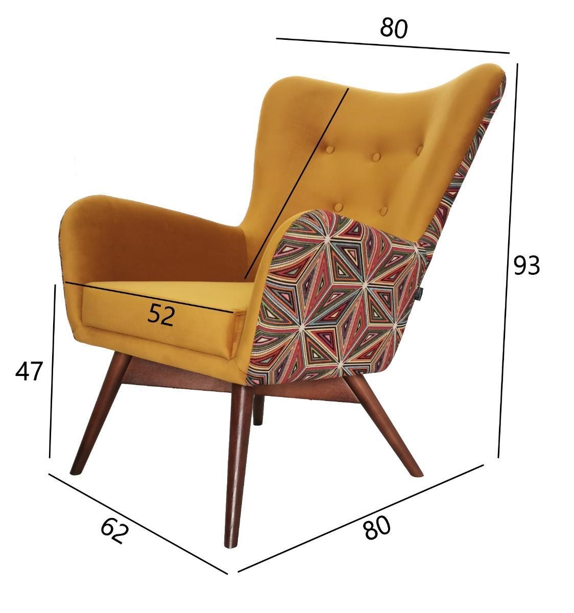 Fotel skandynawski GRANDE 80x93x80 cm żółty we wzory malawi do salonu nr. 4