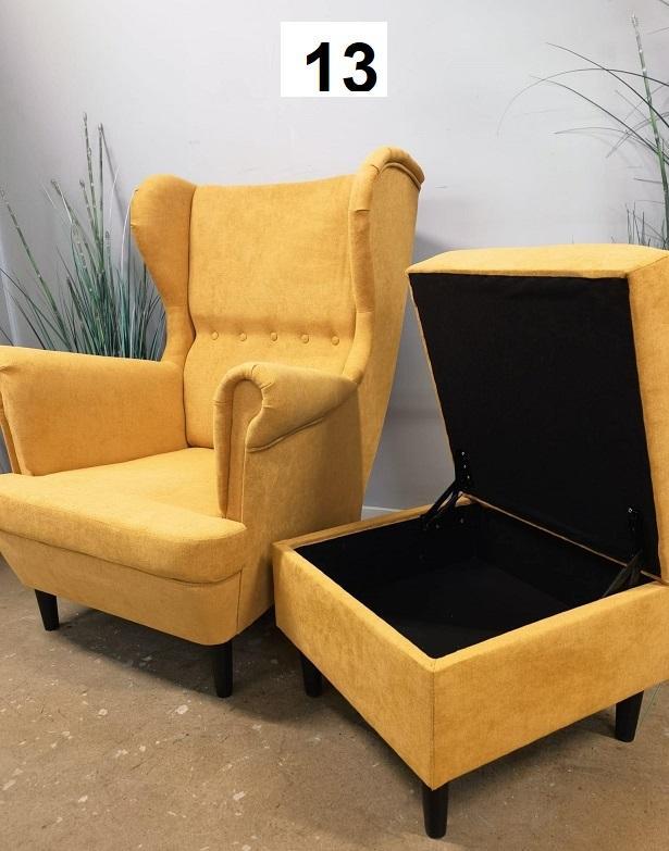 Fotel uszak 105x90x50 cm żółty wyjątkowy i solidny białe nóżki do sypialni, salonu  4 Full Screen