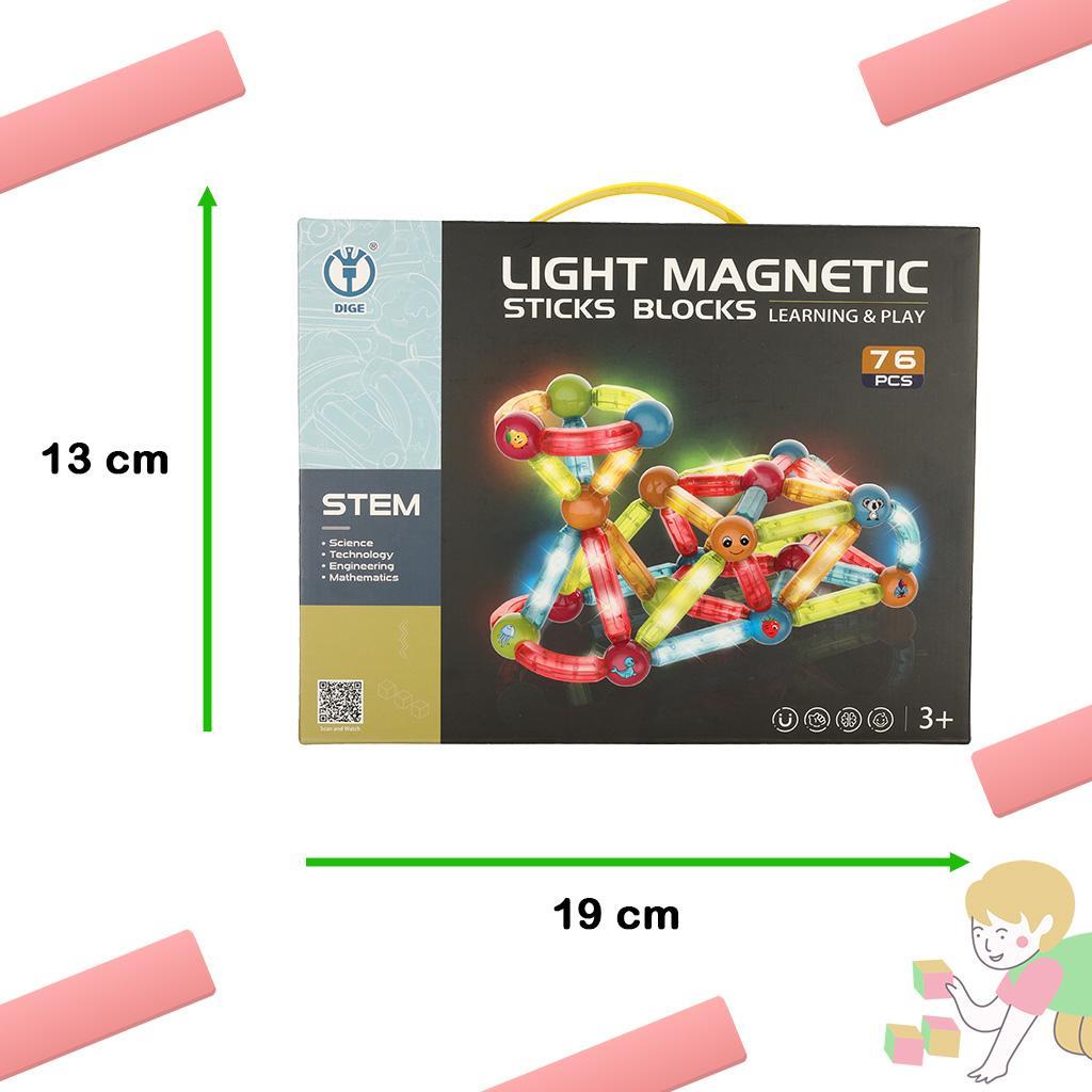 Klocki magnetyczne LED kolorowe magnetic sticks duże patyczki świecące dla małych dzieci 76 elementów 19x13x7 cm  nr. 3