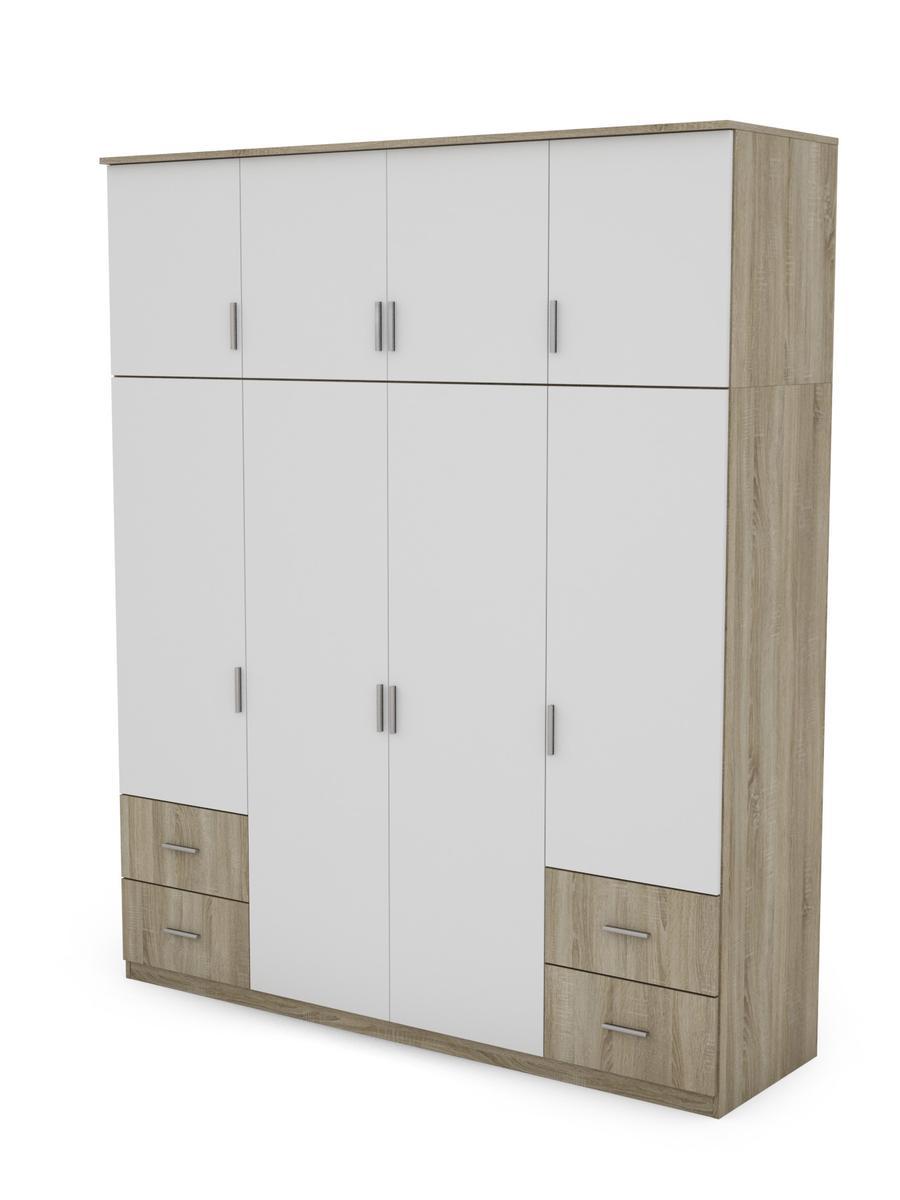 Duża szafa 4-drzwiowa z szufladami do sypialni Biały/Sonoma Jasna 200x242x60cm 0 Full Screen