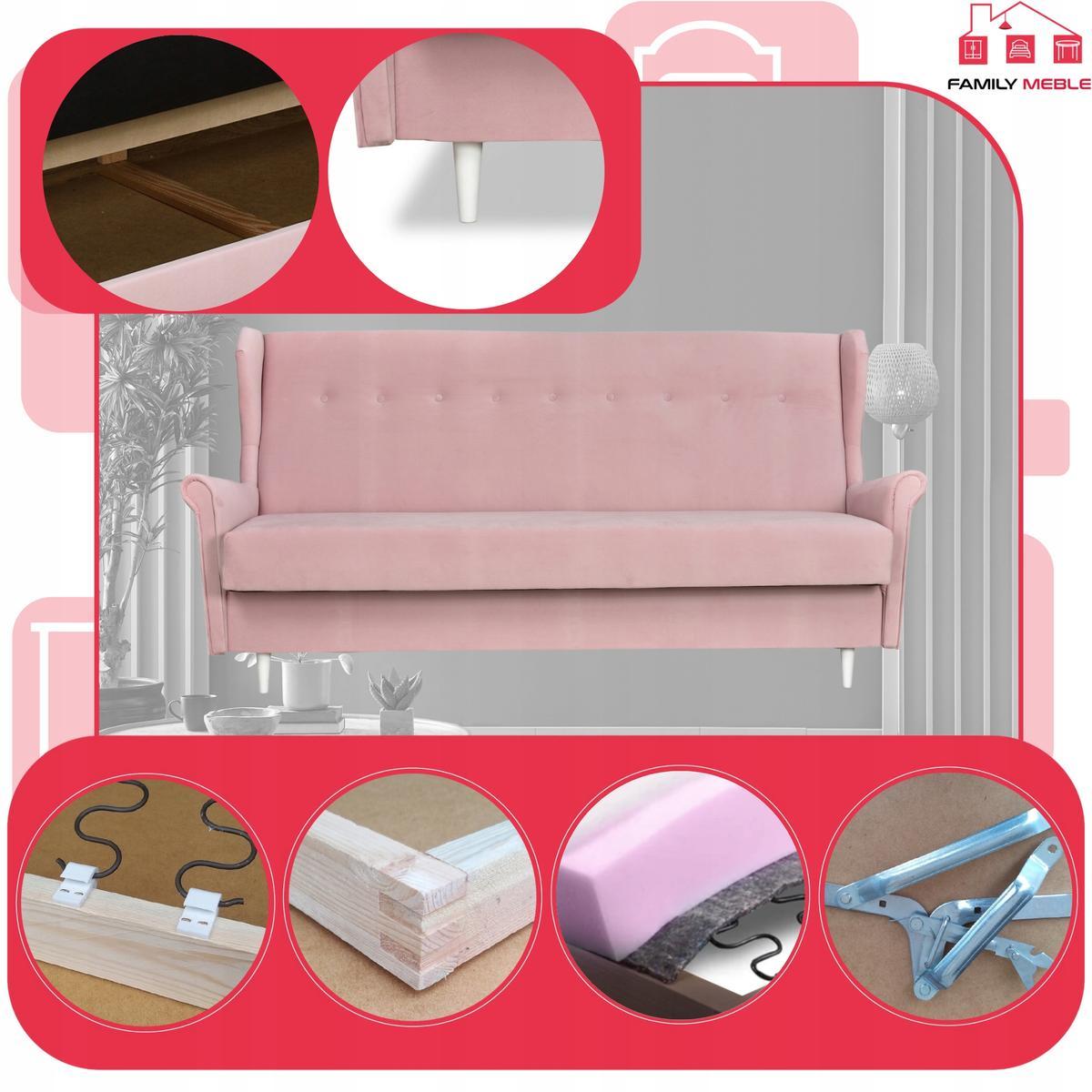 Wersalka sofa uszak kanapa rozkładana Ari różowa nr. 6