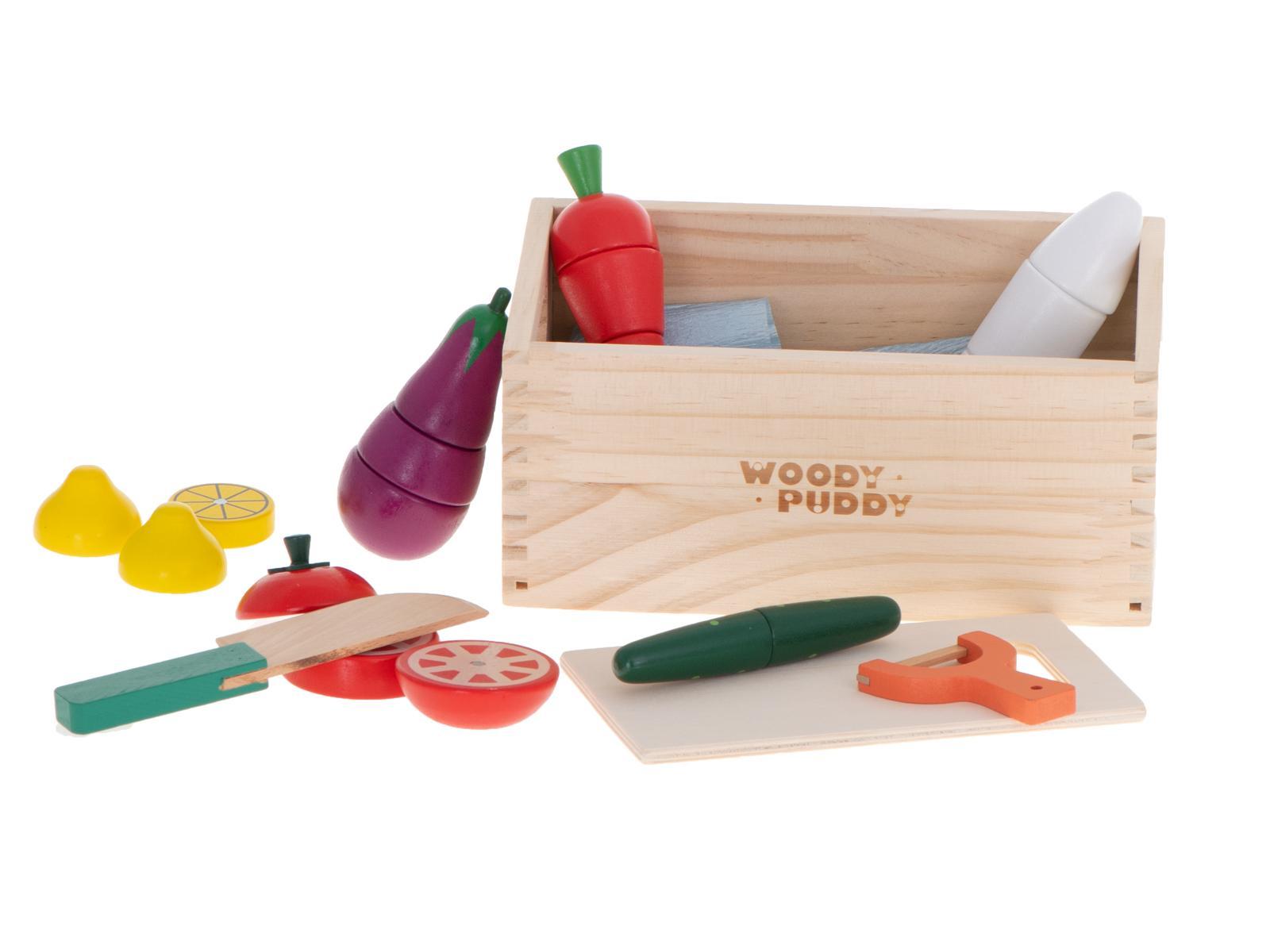 Warzywa drewniane do krojenia na magnes w skrzynce + akcesoria zabawka dla dzieci 25x10x15.5cm nr. 9