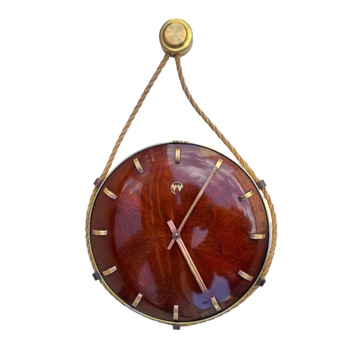 Drewniany zegar ścienny VEB Uhrenwerk Weimar mid-century modern, Niemcy lata 60. nr. 1