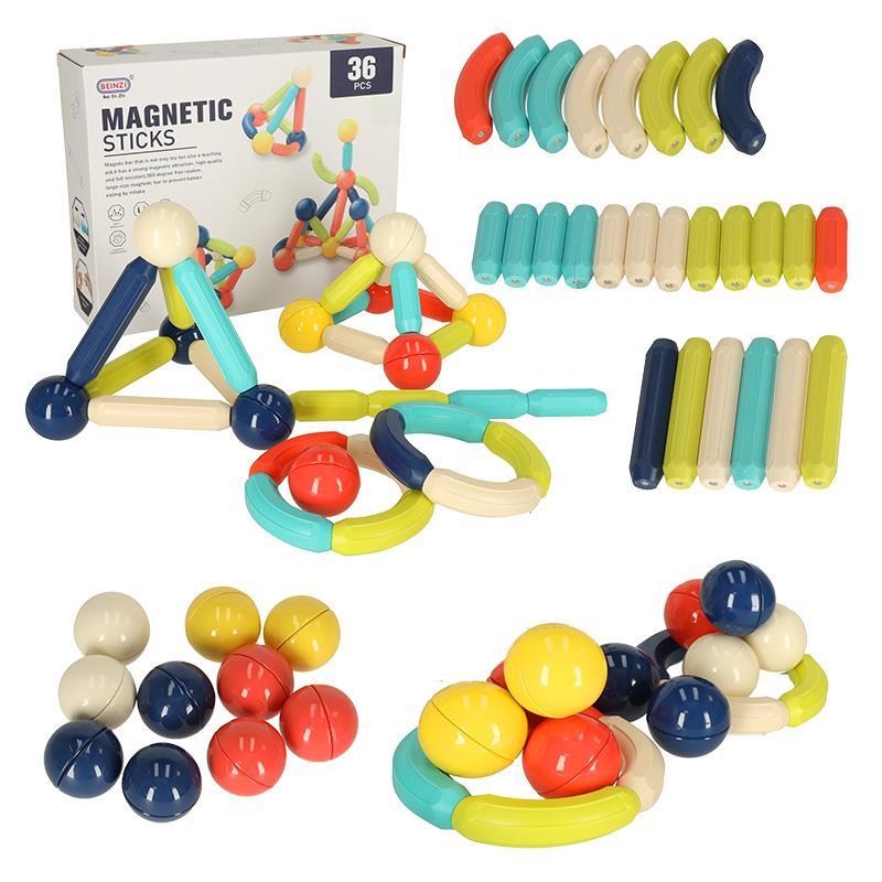 Klocki magnetyczne kolorowe magnetic sticks dla małych dzieci duże patyczki 36 elementów 25x20x6,7 cm 0 Full Screen