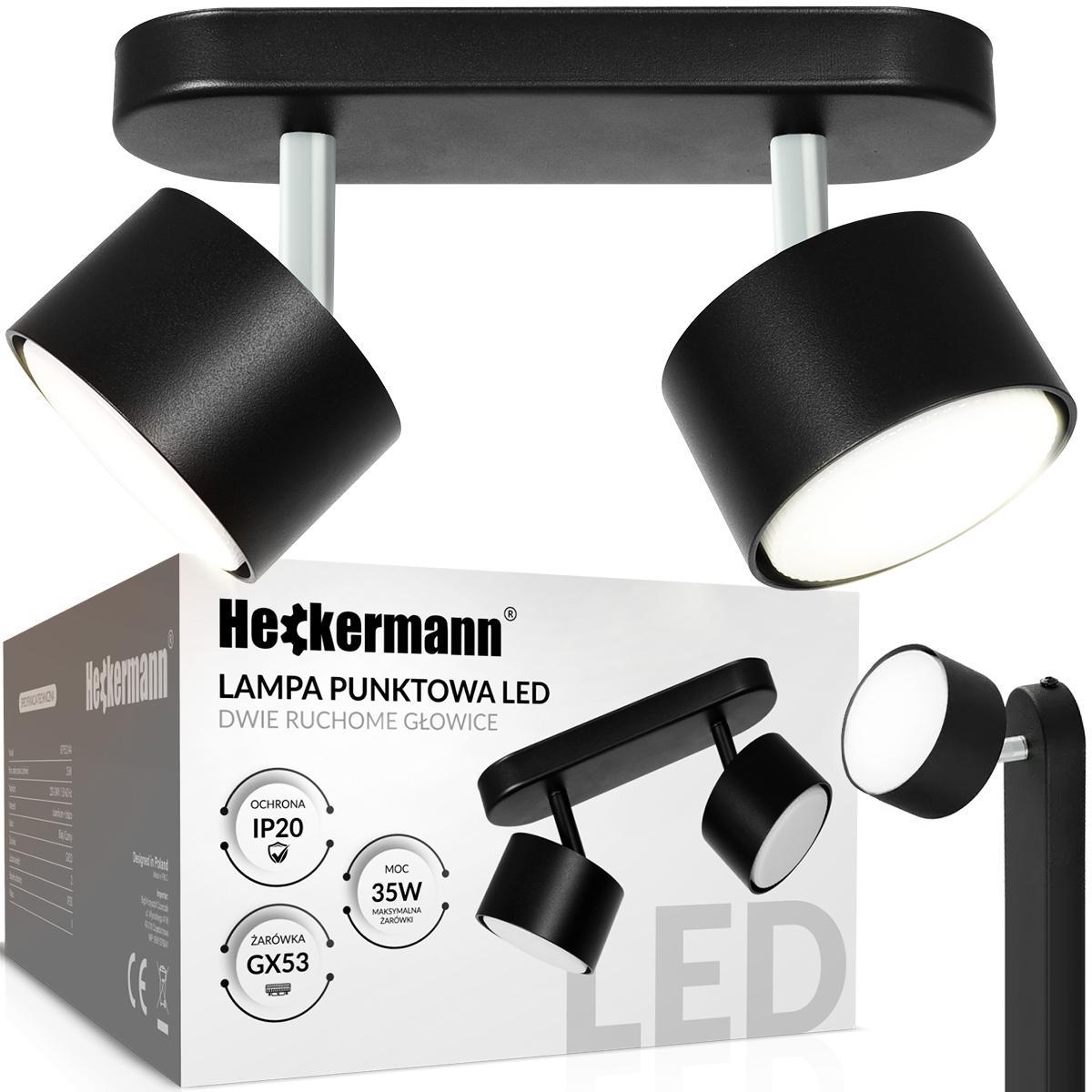 Lampa sufitowa punktowa LED Heckermann 8795314A Czarna 2x głowica 0 Full Screen