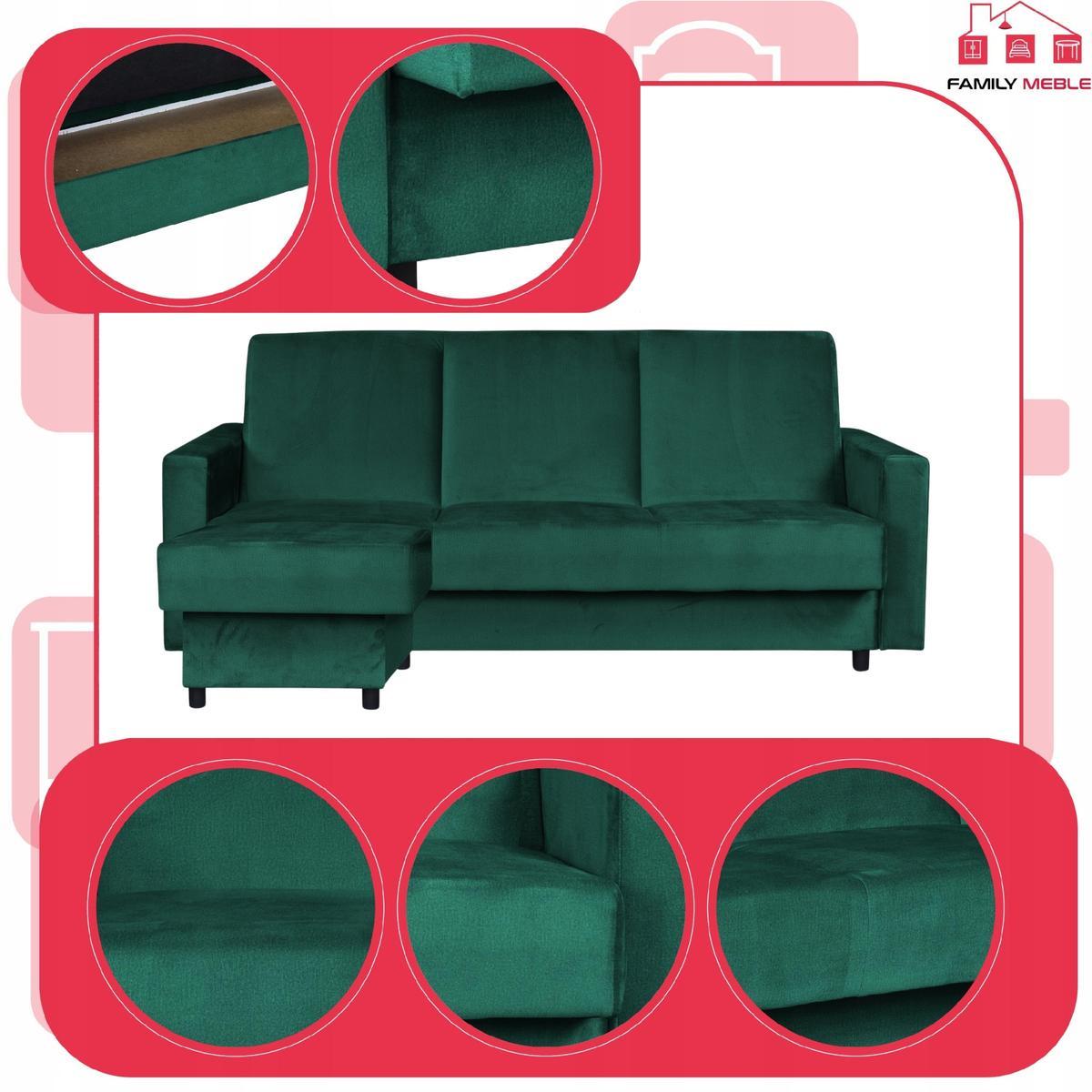 Wersalka Narożnik Alicja z pufą sofa kanapa rozkładana Family Meble zieleń nr. 3