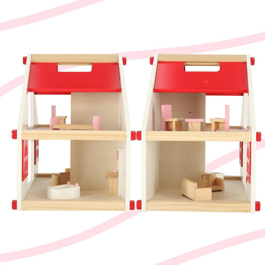 Domek dla lalek drewniany różowy montessori mebelki akcesoria dla dziewczynki 39x36x26 cm nr. 4