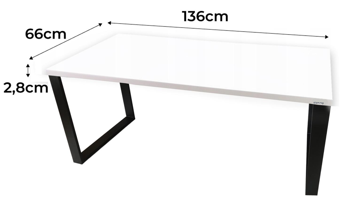 Biurko gamingowe 136x66x2.8 cm białe stół loftowe metalowe do pokoju gracza 1 Full Screen