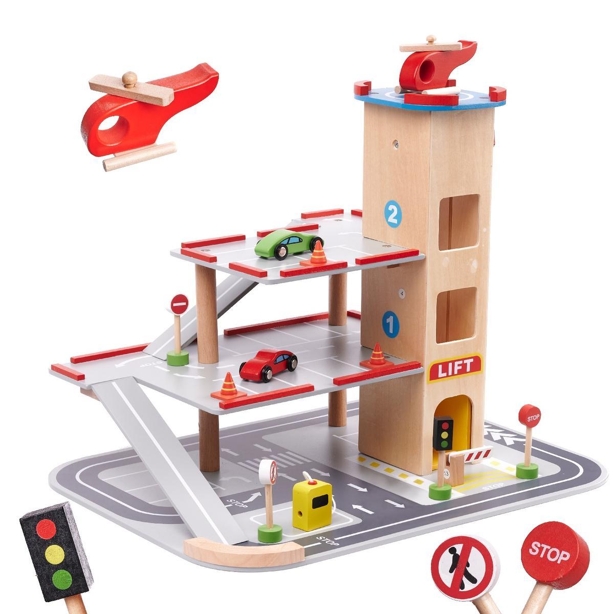 LULILO Parking drewniany BENINO piętrowy garaż miejski akcesoria zabawka dla dzieci 36x37x48cm nr. 7