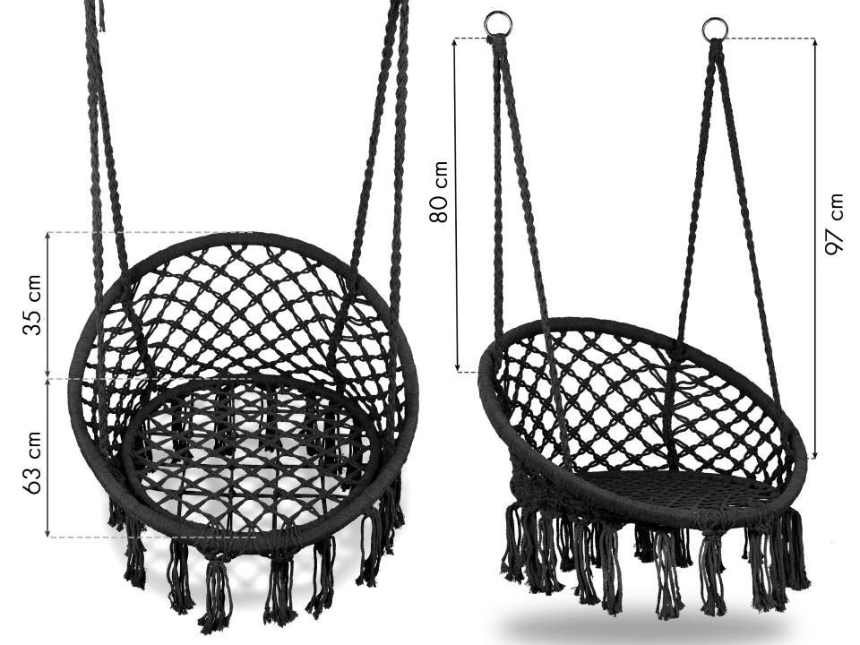 Fotel wiszący huśtawka ogrodowa 80x63 cm bocianie gniazdo z poduszką czarny nr. 8