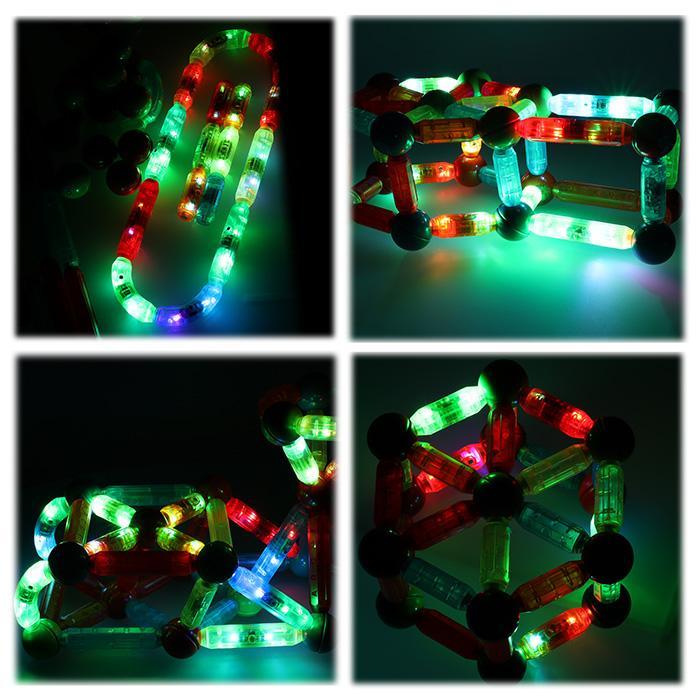 Klocki magnetyczne LED kolorowe magnetic sticks duże patyczki świecące dla małych dzieci 76 elementów 19x13x7 cm  nr. 6