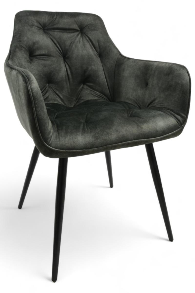 Krzesło Houston 57x85x59 cm pikowane tapicerowane welur zielony nogi czarne do jadalni salonu nr. 1