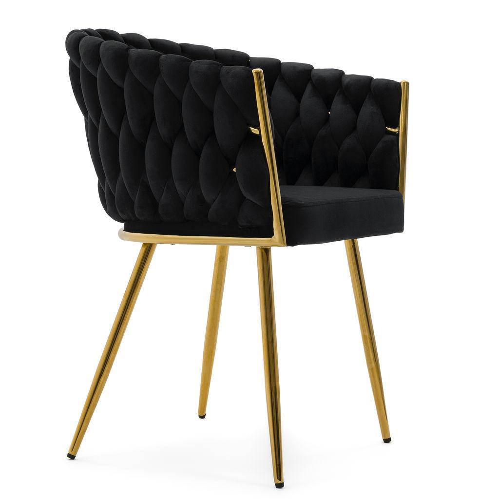 Krzesło tapicerowane z przeplatanym oparciem ROSA GOLD czarne złote nóżki do jadalni salonu nr. 3