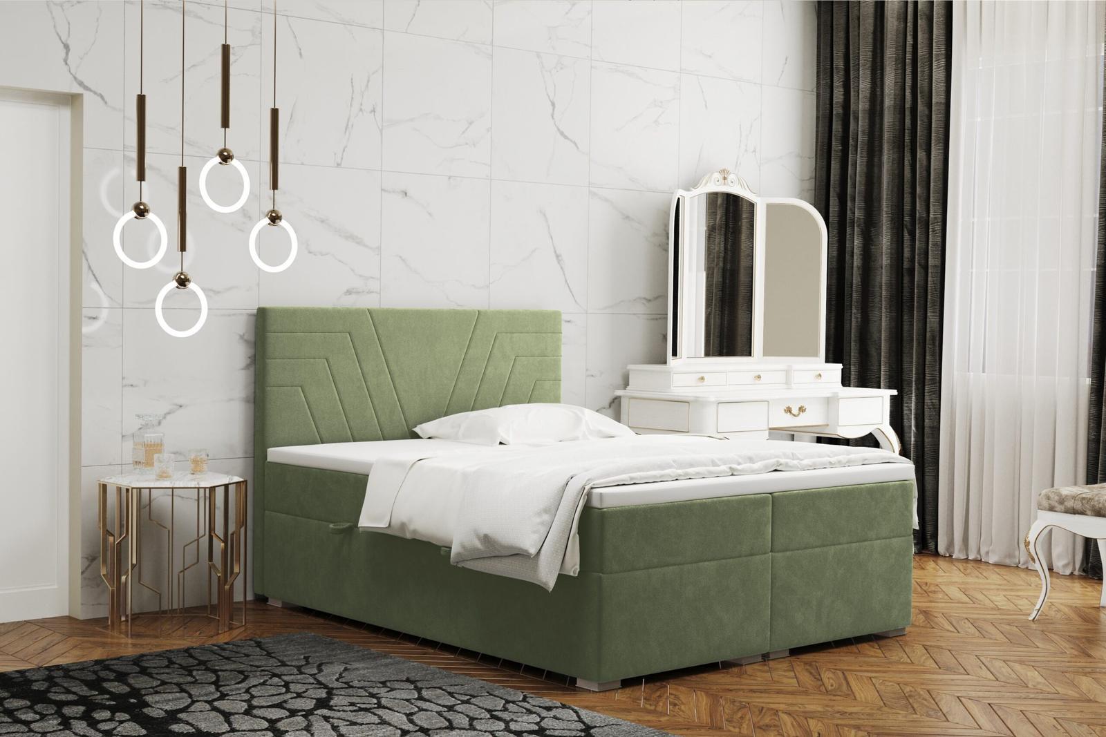 Łóżko CASTEL 200x200 cm z funkcją przechowywania i materacem do sypialni oliwkowe nr. 1