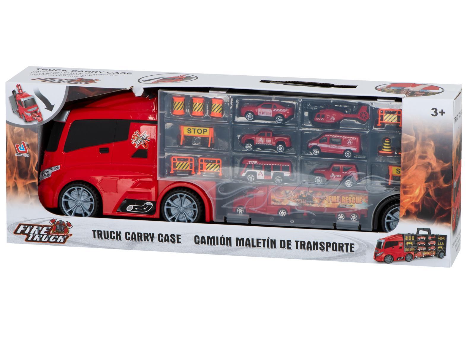 Transporter ciężarówka TIR wyrzutnia w walizce + 7 aut 13 luków straż pożarna zabawka dla dzieci 57x11x19,5cm  12 Full Screen