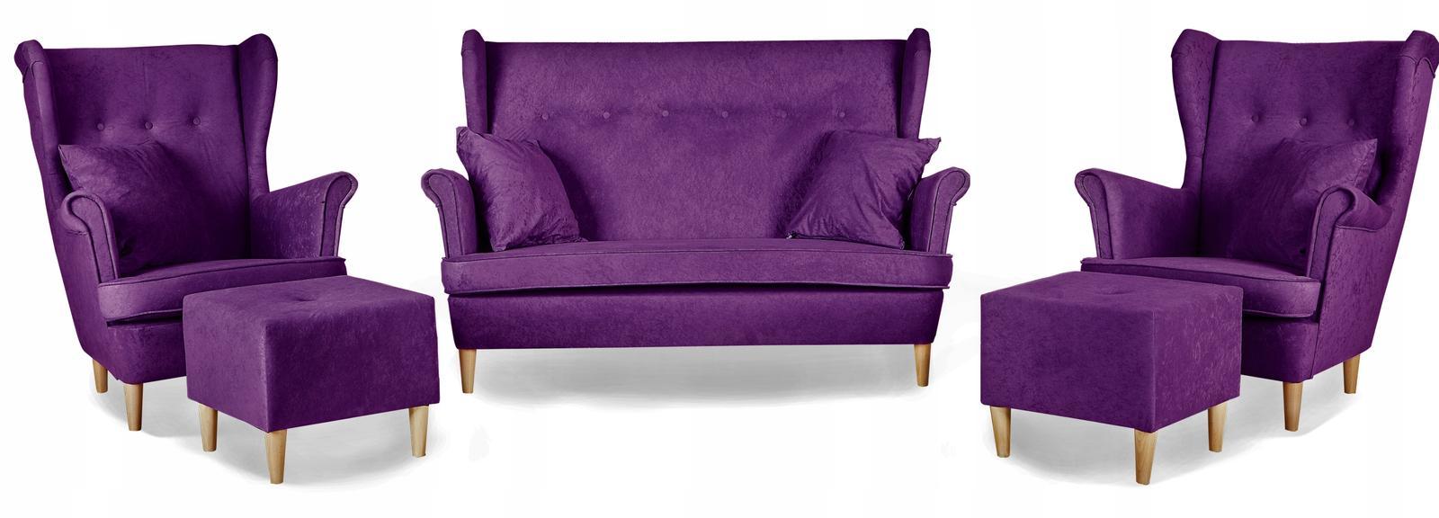Zestaw wypoczynkowy mebli ARI 149x104x92 cm uszak sofa fotele pufy do salonu Mirofaza fioletowy nr. 1