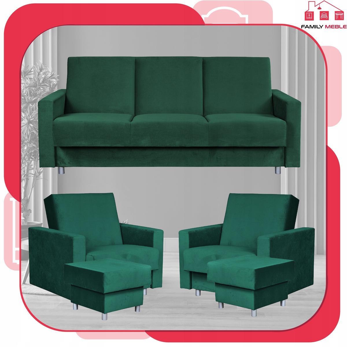 Zestaw wypoczynkowy kanapa fotele butelkowa zieleń 1 Full Screen