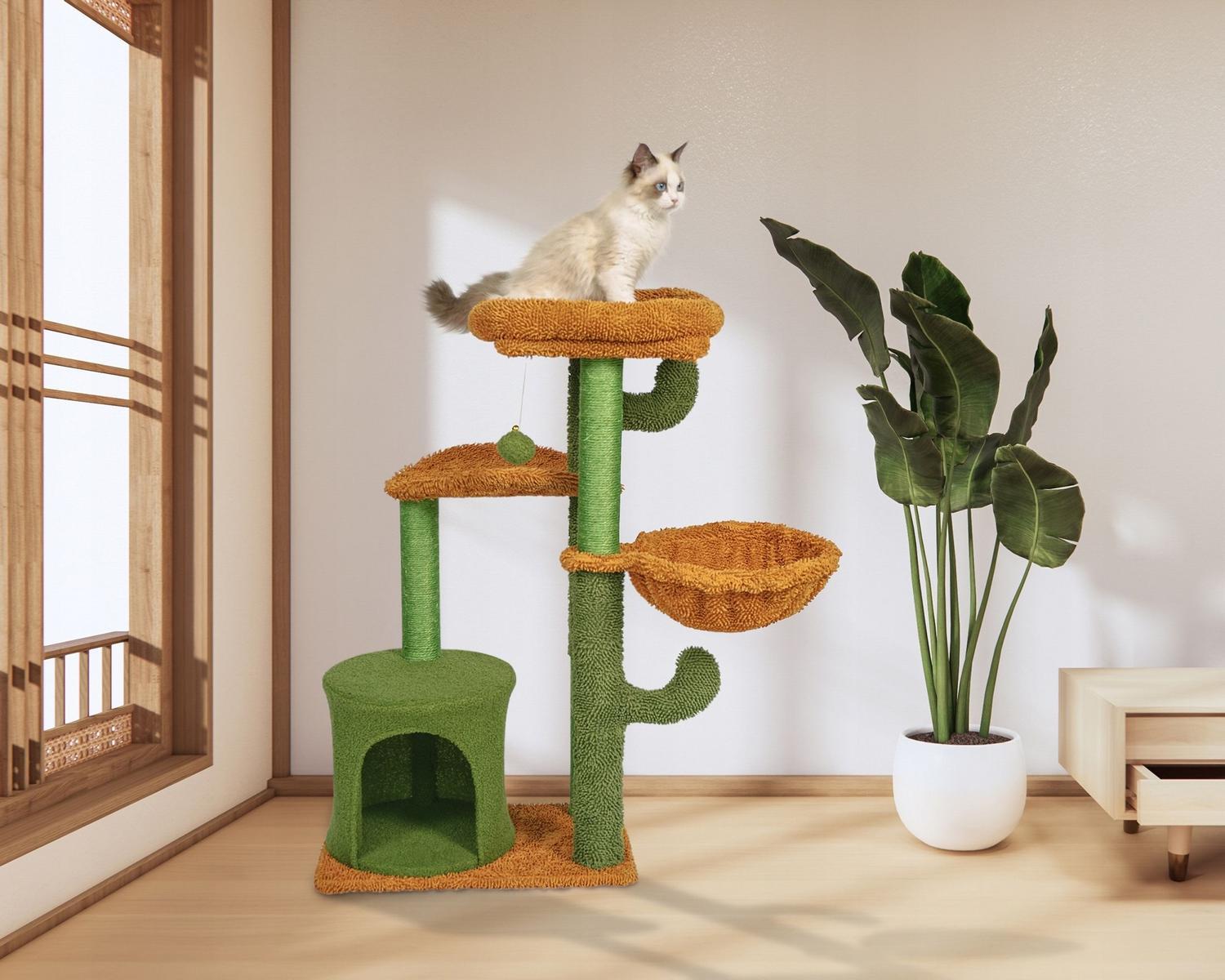 Drapak dla kota 47x90 cm zielono brązowy wieża legowisko zabawka dla zwierząt  nr. 3