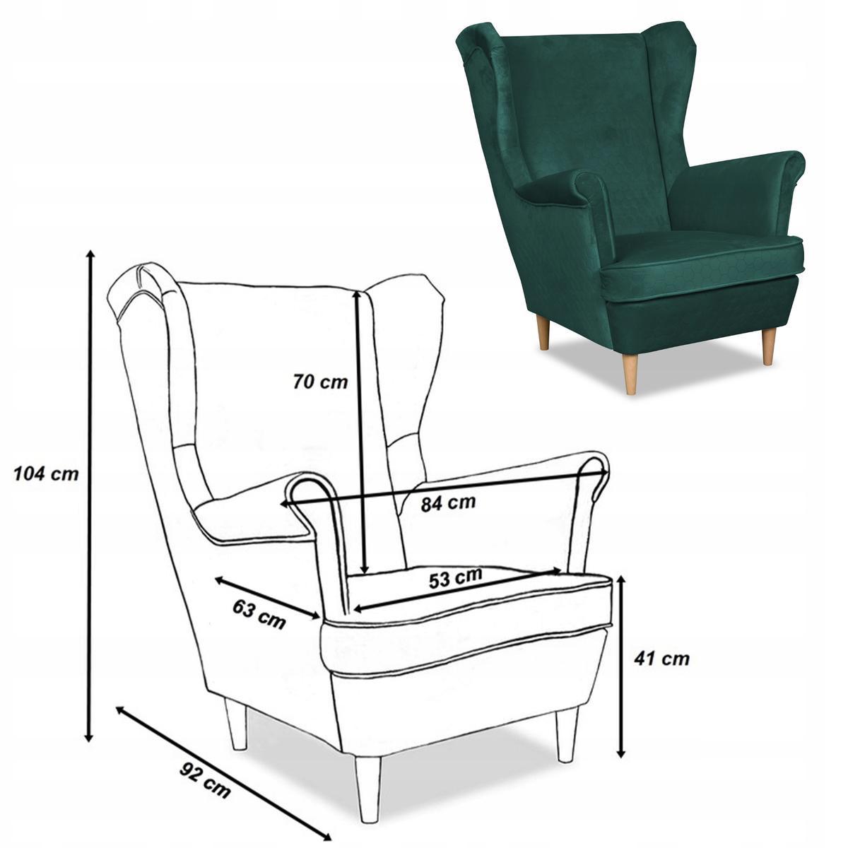 Fotel uszak Angelo z podnóżkiem pikowany zielony 4 Full Screen