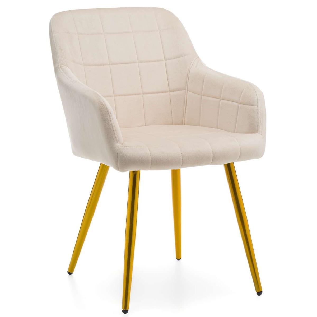 Krzesło ORTE beżowe pikowane tapicerowane welurowe złote nóżki do jadalni lub salonu  nr. 1