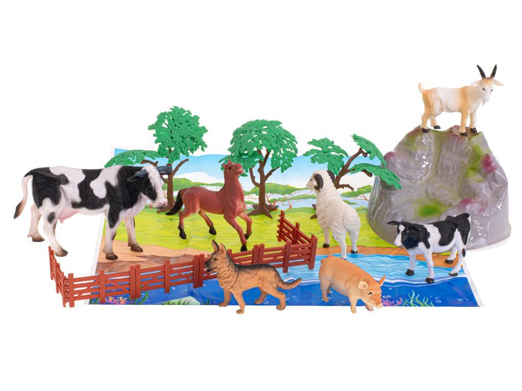 Figurki zwierzęta zwierzątka zagrodowe farma 7szt + mata i akcesoria zestaw nr. 4