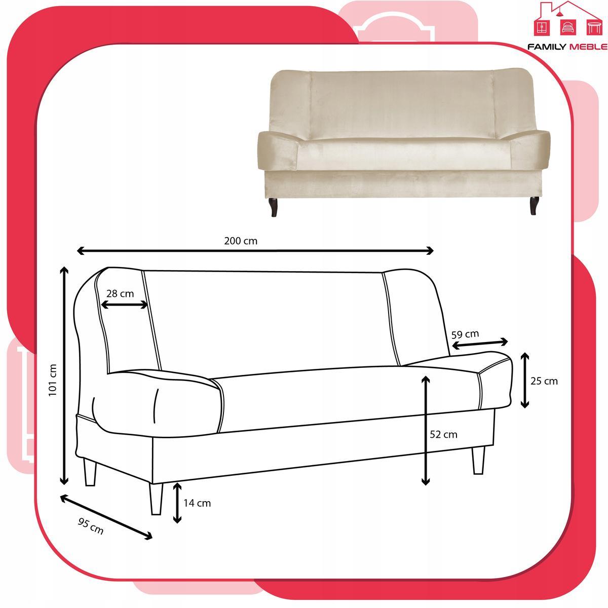 Wersalka SARA 200x95 cm kremowa rozkładana kanapa z pojemnikiem sofa do salonu Monolith nr. 9