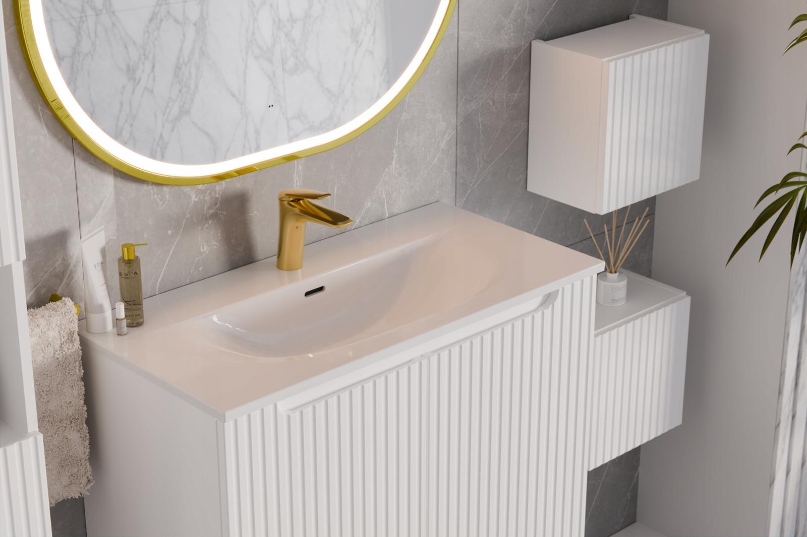 Szafka łazienkowa z umywalką 60x39x57 cm biała wisząca ryflowane fronty NOVA WHITE do łazienki  nr. 15
