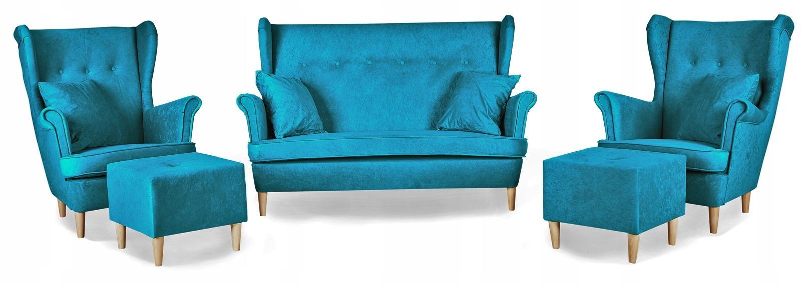 Zestaw wypoczynkowy mebli ARI 149x104x92 cm uszak sofa fotele pufy do salonu Mirofaza turkusowy nr. 1