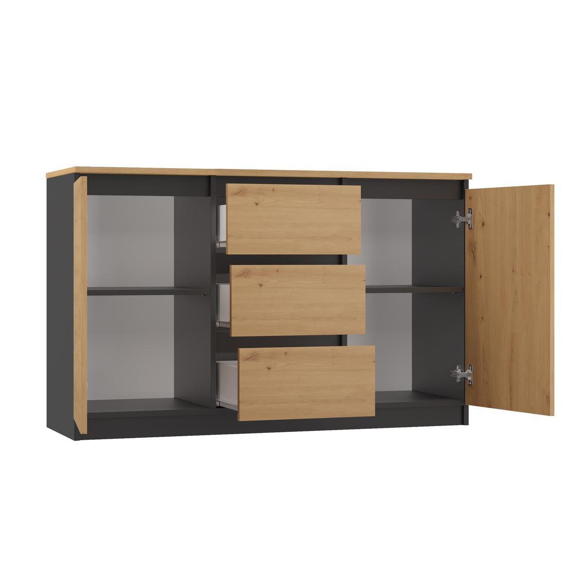 Komoda 2D3S 120x40x75 cm nowoczesna szafka z szufladami i drzwiami do pokoju sypialni antracyt blat dąb artisan  nr. 2