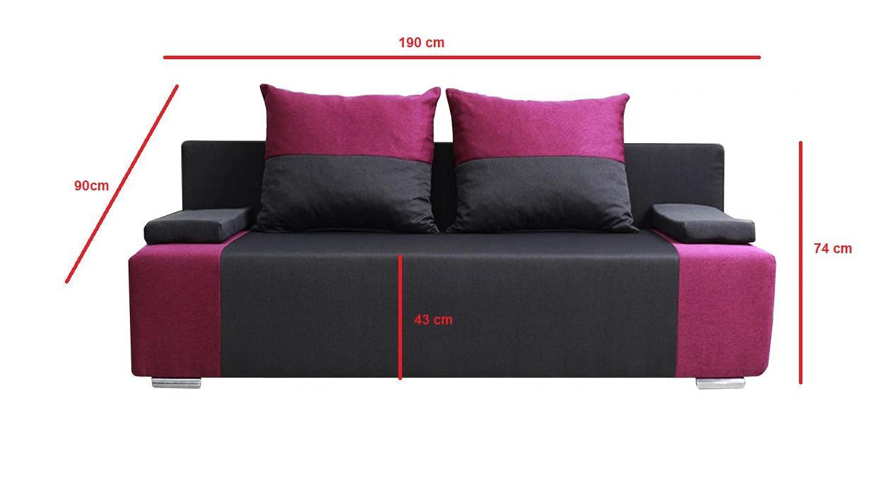 Kanapa rozkładana 195x85x90 cm czarno różowa sofa na sprężynach do salonu  1 Full Screen