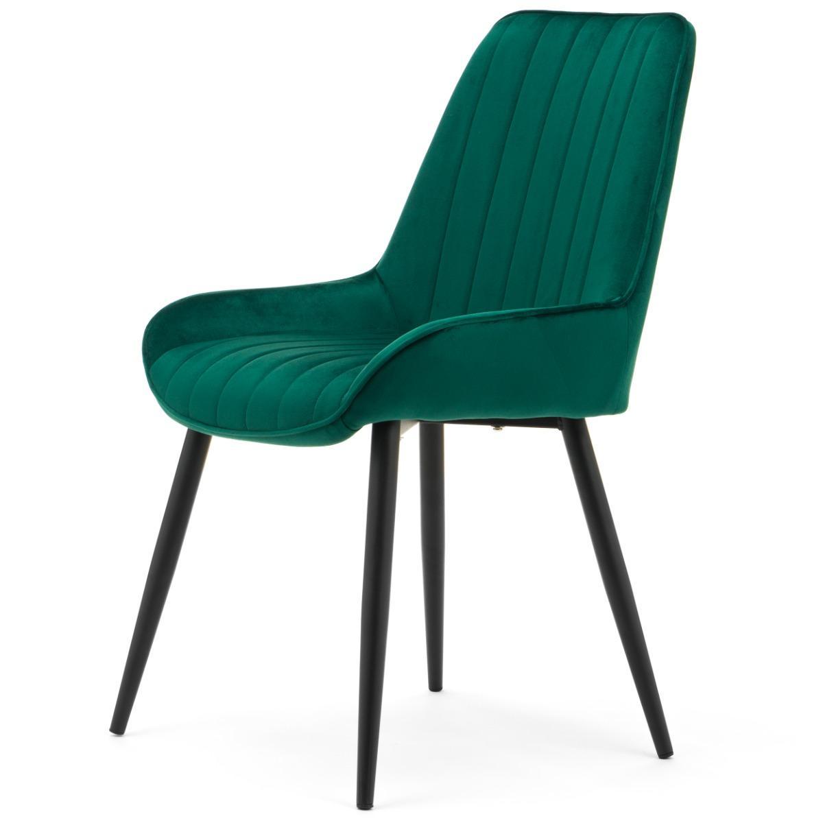 Krzesło LUCA zielone tapicerowane welurem czarne nóżki do jadalni lub salonu 3 Full Screen