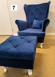 Fotel uszak 80x83x113 cm pikowany do salonu KRONOS niebieski