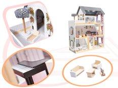 Drewniany domek dla lalek z mebelkami zabawka dla dziewczynki akcesoria MDF LED czarny 62x78x27 cm - Miniaturka zdjęcia nr 2