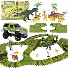 Tor wyścigowy dinozaury samochody zabawka dla dziecka zielona 240 elementów 90x8x86 cm